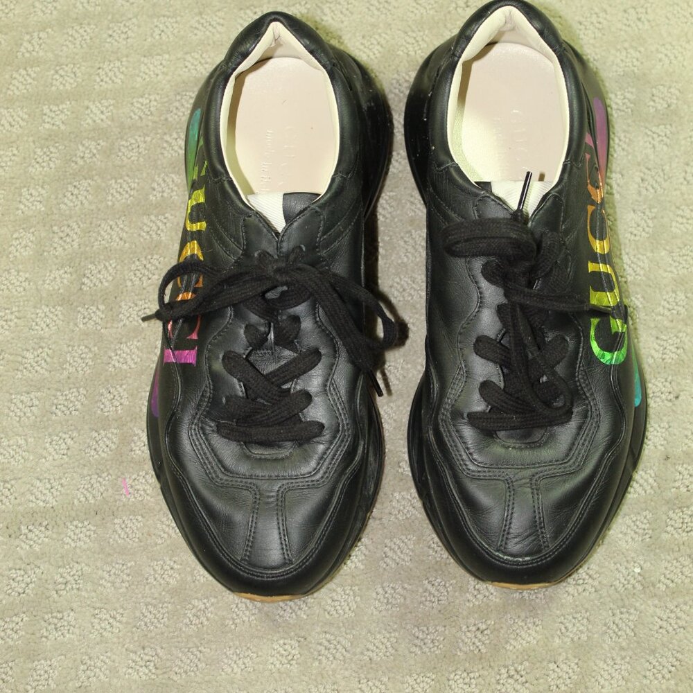 Authenticated GUCCI Rhyton Iridescent Rainbow Logo Sneakers Men's Sz 7.5 / Wm 9 - Picture 2 of 12